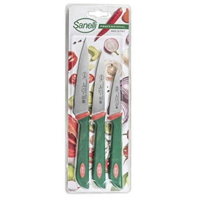 Immagine di Sanelli 665603 Set 3 Coltelli Frutta e verdura: Spelucchino multiuso cm.7 10 12, verde/rosso