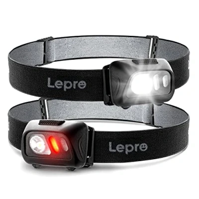 Immagine di Lepro Lampada Frontale LED(2 Pezzi), da Testa 1500 Lux con 6 Modalità e Rossa di Luce, IPX4 Impermeabile, Torcia a Batteria AAA (non inclusa) per Campeggio, Corsa, Jogging, Pesca