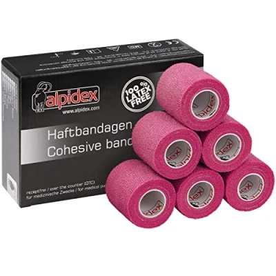 Immagine di ALPIDEX 6 Rotoli Benda Adesiva 5 cm x 4,5 m Molti Colori Bendaggio Coesivo Fasciatura Personi Animali Garza Elastica Autoadesivo Cavalli Cani Umani, Colore:rosa fucsia