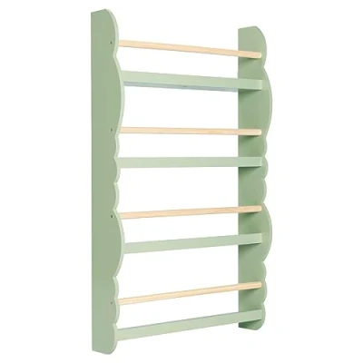 Immagine di WOLTU Libreria da Parete per Bambini, Piccola Frontale a 4 Ripiani in Legno, Scaffale Porta Libri Muro Cameretta, Verde