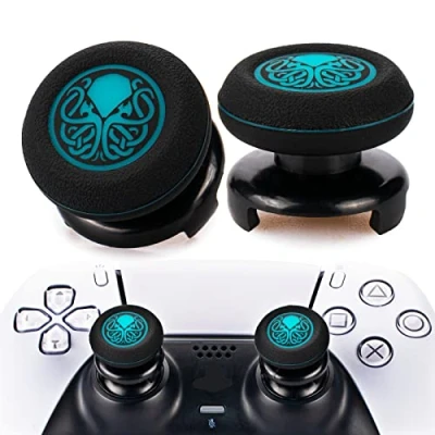 Immagine di Playrealm FPS Thumbstick Grip Copri Levette Analogiche e Estensore Stampa Gomma da Cancellare Silicone Presa Copertina 2 Set per PS5 Dualsenese controller PS4 (Cthulhu Abisso Blu)