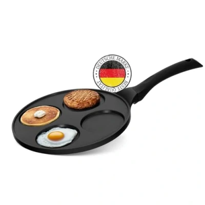 Immagine di Padella per pancakes da 26 cm di diametro, rivestimento a 3 strati, con 4 fori, adatta piani induzione, in alluminio pressofuso