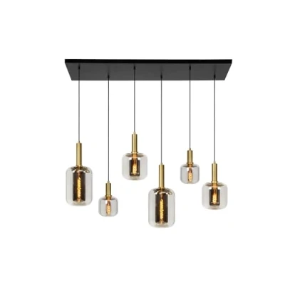 Immagine di LUCIDE JOANET Lampade a sospensione 6 x E27 Colore fumo grigio, oro opaco/ottone