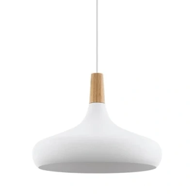 Immagine di EGLO lampada a sospensione Sabinar, uno punto luce, appesa in acciaio e legno, bianco, marrone, E27, diametro 40 cm, certificazione FSC