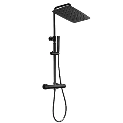Immagine di JOHO Colonna Doccia con Rubinetto Termostatico in Acciaio INOX 304 Nero idromassaggio Soffione Miscelatore Set a Pioggia Doccetta(35x25cm)