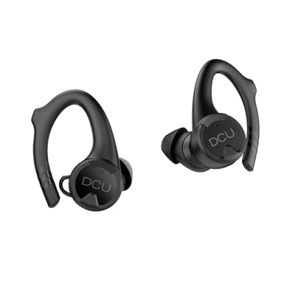 Immagine di DCU TECNOLOGIC Cuffie Bluetooth 5.0 Sport IPX 6 Ergonomico in silicone touch control a prova di sudore e acqua Compatible con Android IOS Trasmissione 10 m Nero