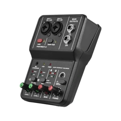 Immagine di COMETX Scheda audio di Registrazione Interfaccia professionale 16bit/48kHz Mini USB 2 In e Out con 48V Phantom Power Cavo B