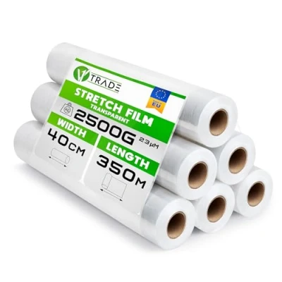 Immagine di V1 Trade 6 pellicole elastiche trasparenti, per mobili, 350 m x 40 cm, pellicola elastica trasparente, 23 my, imballaggio su rotolo, traslochi