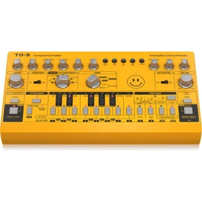 Immagine di BEHRINGER TD 3 AM GIALLO SINTETIZZATORE ANALOGICO DI BASSI CON STEP SEQUENCER ARPEGGIATORE E FILTRO RISONANTE