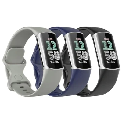 Immagine di Astorgos 3 Pezzi Cinturino Compatibile con Fitbit Charge 6/Fitbit 5 per Donna Uomo, Cinturini di Ricambio in Morbido TPE, Nero/Blu Scuro/Grigio Roccia