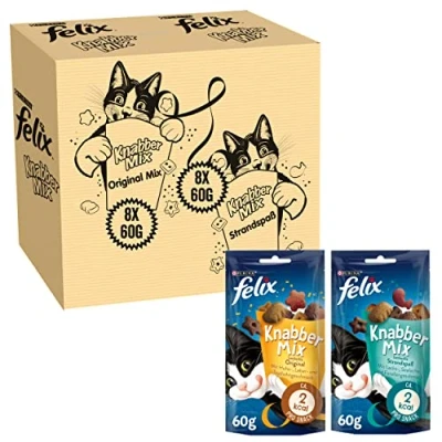 Immagine di FELIX Knabber Mix Original &amp; Spiaggia, snack per gatti con diverse varietà Mixtray, 2 x (8 60 g)
