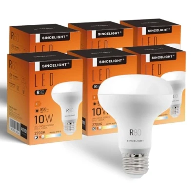 Immagine di SINCELIGHT Lampadine LED 10W con attacco E27, riflettore R80 diffusore lattiginoso, faretto Sofer, Bianco Caldo 2700K, colore ricco RA≈92, 6 Pezzi