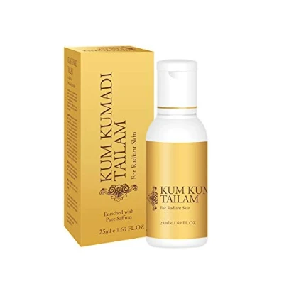 Immagine di 100% ayurvedico Kumkumadi Tailam controlla acne, rosacea, brufoli e dona una pelle radiosa arricchita con zafferano puro 25 ml
