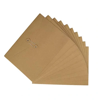 Immagine di A4 Cartelle Busta in Carta Kraft, 10 Pezzi Formato Documenti Tasche File Borse Sacchetto di Stoccaggio Paperwork Organizer con Corda Chiusura per Uffici Scuola Viaggio Marrone