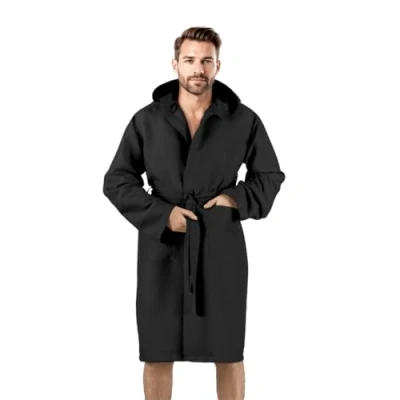 Immagine di Bee Accappatoio con Cappuccio in morbida Microfibra, unisex, pratica custodia pvc (M, NERO)