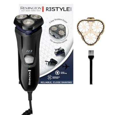 Immagine di Remington Rasoio Elettrico Barba R3 Style Series Rotary Shaver, a Testine Rotanti, Lame Flessibioli Doppia Traccia, Styler per Barba, R3002