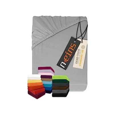 Immagine di Npluseins Lenzuolo sotto in jersey 100% cotone, argento, 120 x 200 cm