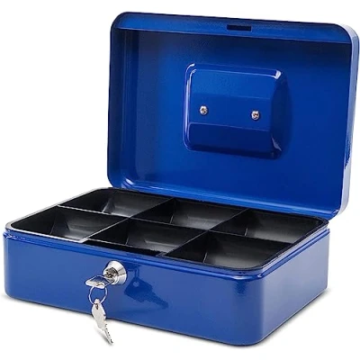Immagine di MAUL cassetta portavalori in acciaio 25x18x9 cm con serratura chiave Ideale come cassaforte piccola, di sicurezza Blu