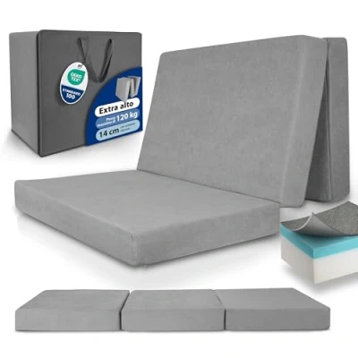 Immagine di Beautissu Premium XXL Materasso pieghevole 120x200 cm Letto per gli ospiti con coperchio spessore extra 14 schiuma viscoelastica Livello rigidità H3 lavabile Grigio