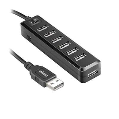 Immagine di Ekon HUB multiporta, 7 porte USB A, cavo con interruttore, per PC, laptop, mouse, cavi di ricarica, tastiere, chiavette