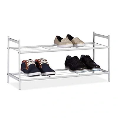 Immagine di Relaxdays Scarpiera 2 Ripiani in Metallo, 6 Paia di Scarpe, 33,5 x 69,5 26 cm, Scaffale Ingresso Salvaspazio, Bianco