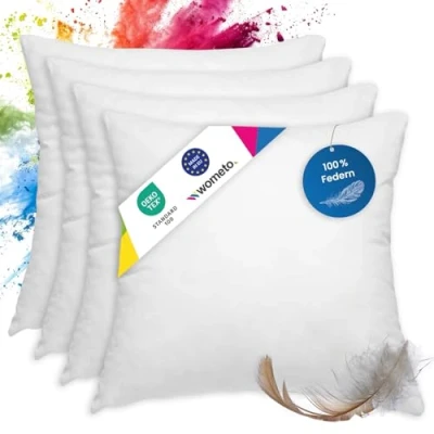 Immagine di wometo Set di 4 cuscini in piuma, 100% piume, 50 x 600 g, rivestimento cotone bianco/cuscino interno (4 pezzi)