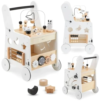 Immagine di Mamabrum Spintore in legno per bambini 6 1, camminatore con funzione tavolo didattico, giocattoli l&#039;educazione precoce, loop motorio, abaco, selezionatore, pattini, ruote