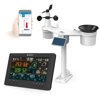 Immagine di Bresser 7 in 1 meteo Center Air Mon: stazione con Wi Fi, monitor di qualità dell&#039;aria, app, display a colori, previsioni giorni, termoigrosensore, barometro, livello UV, semaforo comfort
