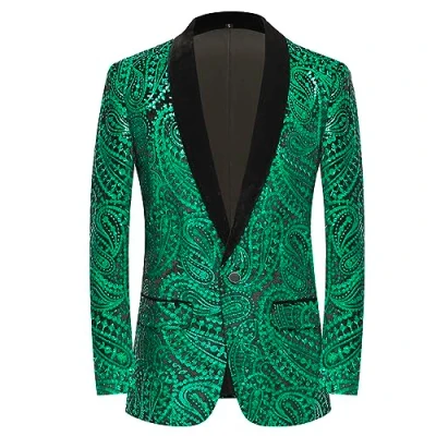 Immagine di PYJTRL Giacca da Uomo con Paillettes Lucide Classica Abito Floreale Moda, Adatta per Feste, Matrimoni, Banchetti, Balli,Green,L