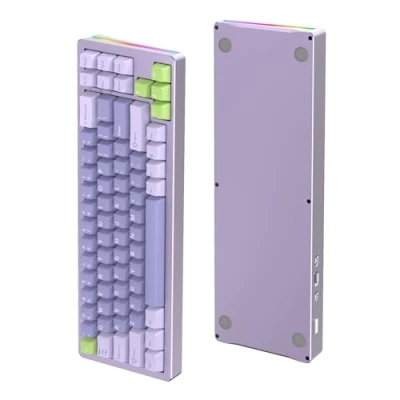 Immagine di ATTACK SHARK M71 Tastiera da gioco meccanica personalizzata in alluminio CNC, Tri Mode BT5.0/2.4G wireless/cablata, 4600 mAh ricaricabile, 68% Hotswap Gasket, illuminazione RGB 14 per MAC&amp;WIN Lavanda