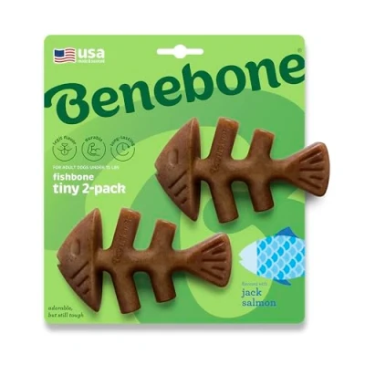Immagine di Benebone Giocattolo da masticare per cani a lisca di pesce resistente masticatori aggressivi, Jack Salmon, confezione 2, prodotto negli Stati Uniti