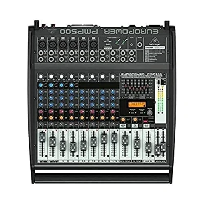 Immagine di Behringer EUROPOWER PMP500 Mixer amplificato a 12 canali da 500 Watt con processore Klark Teknik Multi FX, compressori, sistema di rilevamento feedback FBQ e opzione wireless