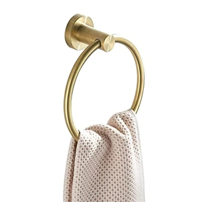 Immagine di WOMAO portasciugamani Anello da Parete in Acciaio Inossidabile Spazzolato Oro Rotondo per Foratura Bagno Doccia Cucina Gli Ospiti