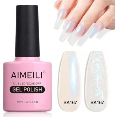 Immagine di AIMEILI Pearl Shell Smalto per Unghie, Bianco Perlato Semipermanente Unghie Glitter Shimmer Mermaid Gel Soak Off UV LED Effetto Perla e Spirale (167) 10ml