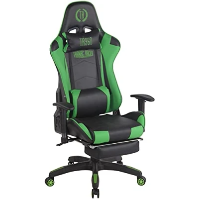 Immagine di CLP Sedia Gaming Turbo in Similpelle Stoffa O Effetto Metallico I Poltrona Racing, Colore:Nero/Verde, Materiale:Ecopelle