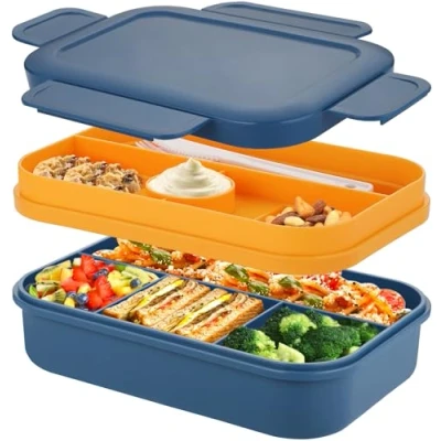 Immagine di Sinnsally Porta Pranzo con 8 Scomparti 2000ml Schiscetta Pranzo,Bento Lunch Box Prova di Perdite per Adulti Cibo,Portavivande senza BPA Posate,Sicuri Microonde e Lavastoviglie (blu)