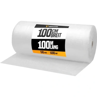 Immagine di verpacking pluriball 100 m di lunghezza spessore e larghezza selezionabili, materiale per imballaggio scatole cartone (1 rotolo cm x m, 50 my)