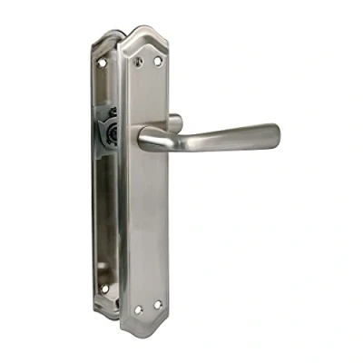 Immagine di Amig Set di 2 maniglie per porte in ottone color argento con finitura cromata opaca interne 256 x 48 mm · Quadrato da 8 viti incluse