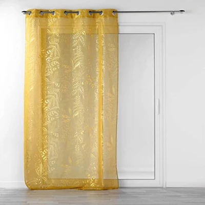 Immagine di Douceur d&#039;Intérieur, Belflor Tenda con occhielli, 140 x 280 cm, colore: Giallo/Oro, stampa metallizzata