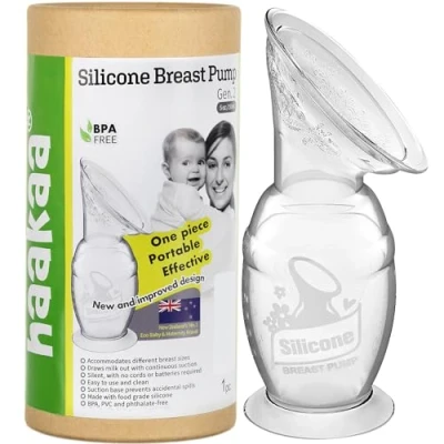 Immagine di haakaa 150 ML Tiralatte Manuale con Base Ventosa, Trasparente in Silicone, Aspirazione per Risparmiare Latte, Sano e Innocuo