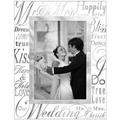 Immagine di Malden International Designs Cornice portafoto in Vetro specchiato con Bordo Interno Metallo Argentato, 10 x 15 cm, Colore: Argento