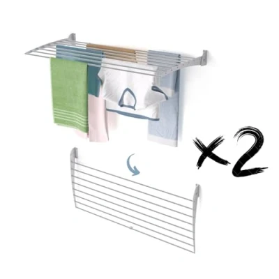 Immagine di foxydry Fold, Stendibiancheria da parete, Stendino Verticale, Pieghevole Interno e Esterno in Alluminio Acciaio 118x50x50 cm (Grigio Chiusura Verso il basso, 2x Fold 120)
