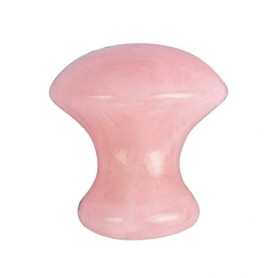 Immagine di Rullo di giada al quarzo rosa, in vera giada, per massaggio Gua Sha, funghi, massaggiatore viso, strumento guasha facciale (forma fungo)