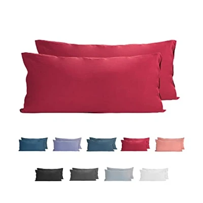 Immagine di Komfortec Set di 2 federe per cuscino da 40 x 80 cm, 100% cotone, super morbide, 150 g/m², colore: rosso aurora