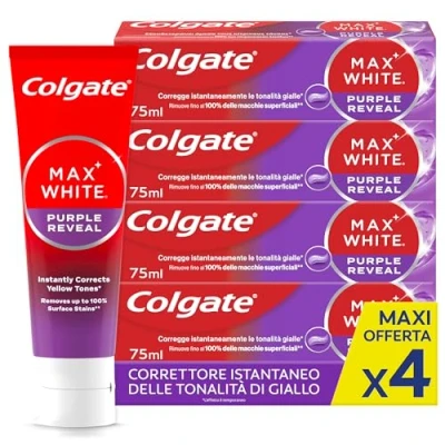 Immagine di Colgate Max White Purple Reveal Whitening Toothpaste 4 Packs of 75 ml I for Teeth Safe Enamel Contains Fluorine Natural