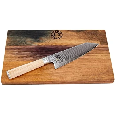 Immagine di ESCLUSIVO Kai Shun Coltello Limit DM 0777W, Cuoco giapponese kiritsuke concesso su Classic Bundle + botte tagliere in legno, 30x18 cm