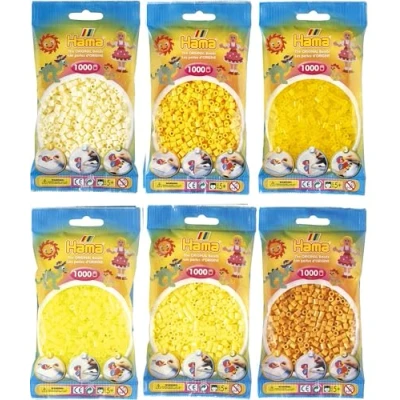 Immagine di Hama Midi Perline da stirare convulut giallo (crema 02, 03, trasparente 14, neon 34, pastello 43 orsacchiotti 60) + istruzioni per la stiratura con 3 modelli di design