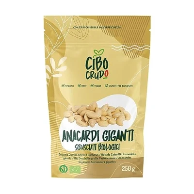 Immagine di Anacardi Naturali Sgusciati Crudi e Biologici 250g. non Tostati Salati. Contengono Proteine Minerali Vitamina B1 B6. Da Usare Come Snack Insalate o Piatti a Base di Riso.