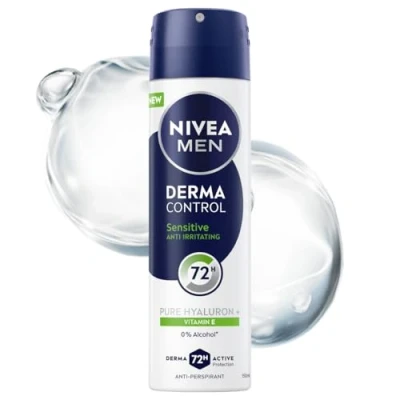Immagine di NIVEA MEN Derma Control Sensitive Uomo Antitraspirante 72h Spray Protettivo con acido ialuronico 150 ml