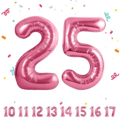 Immagine di Palloncini Compleanno 25 anni Rosa 101 CM Palloncino Numero Gonfiabile in Foil Decorazioni di un uomo donna Vola con l&#039;Elio